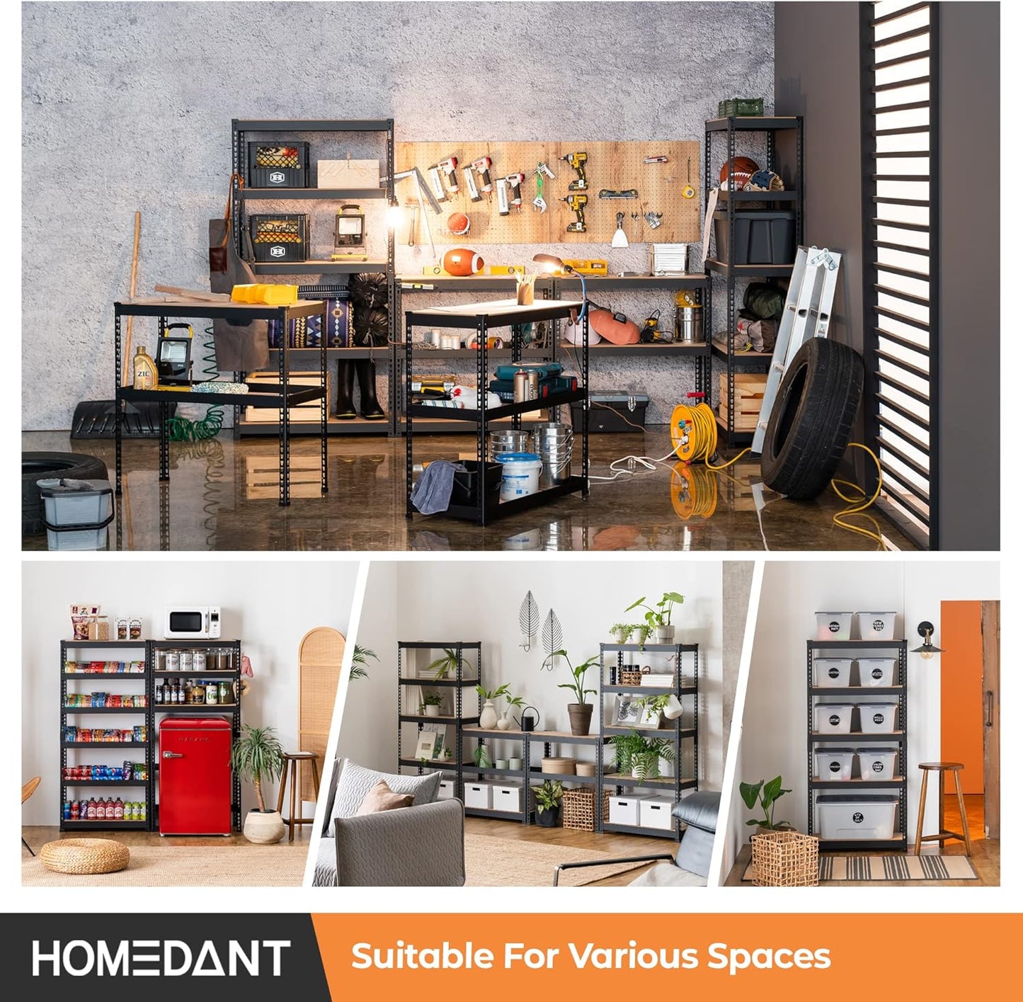 28" W 5 Tier Heavy Duty Garage Shelving Adjustable Metal Rack Storage Shelves Standing Shelf Unit Organizers Pantry Closet Black 2Pack