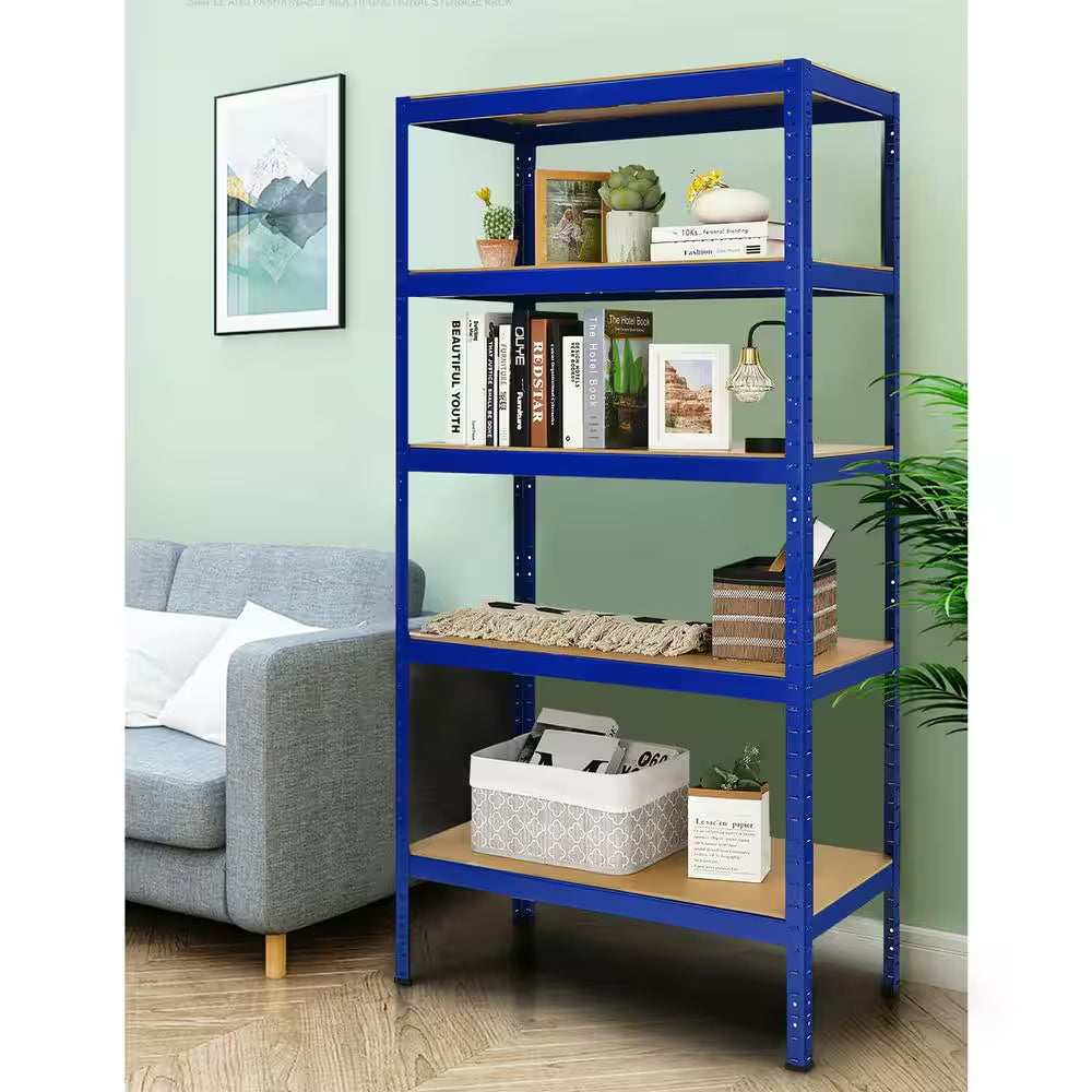 2-Pieces72 In. Heavy Duty Steel 5 Level Garage Shelf Storage Adjustable Shelves Blue