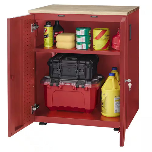 Heavy Duty 28 In. W X 32 In. H X 21.5 In. D Pre-Assembled 20-Gauge 2-Door Garage Storage Base Cabinet in Red