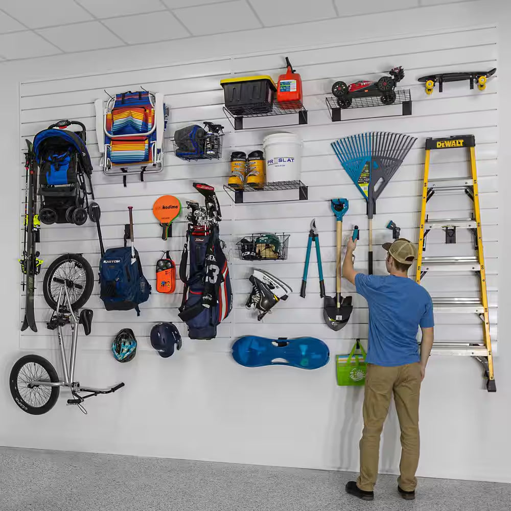 48 In. H X 96 In. W PVC Slatwall Kit with Basic Bundle in Light Gray (15-Piece)