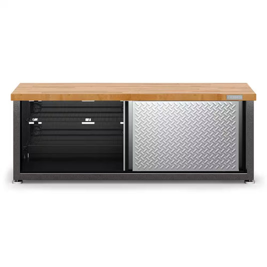 54 In. W X 20 In. H X 18 In. D 2-Shelf Steel Ready-To-Assemble Freestanding Cabinet Storage Shoe Bench in Silver Tread