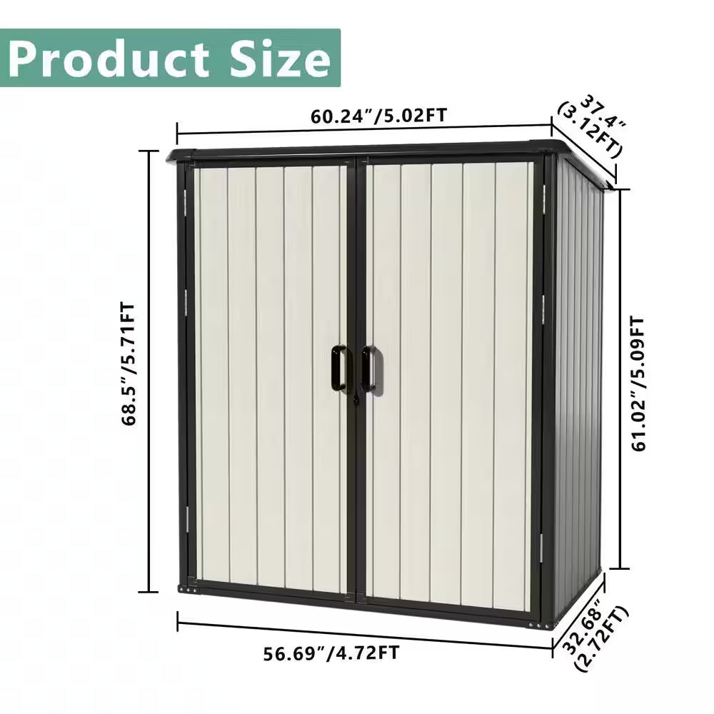5 Ft. W X 3 Ft. D Beige Outdoor Storage Plastic Resin Shed with Double Door and Floor (13 Sq. Ft.)