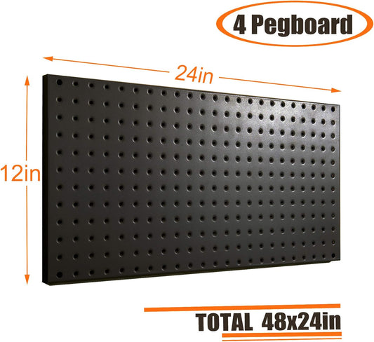 48-Piece Pegboard Organizer Set with Steel Board & 4 Bins - Black