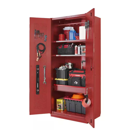 Heavy Duty 92 In. W X 81 In. H X 24 In. D Pre-Assembled Steel 4-Piece Garage Storage System in Red with Wood Worktop