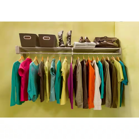Expandable DIY Closet Shelf & Rod 41 in - 74 in W, Silver, Mounts to Back Wall with 1 End Bracket, Wire, Closet System