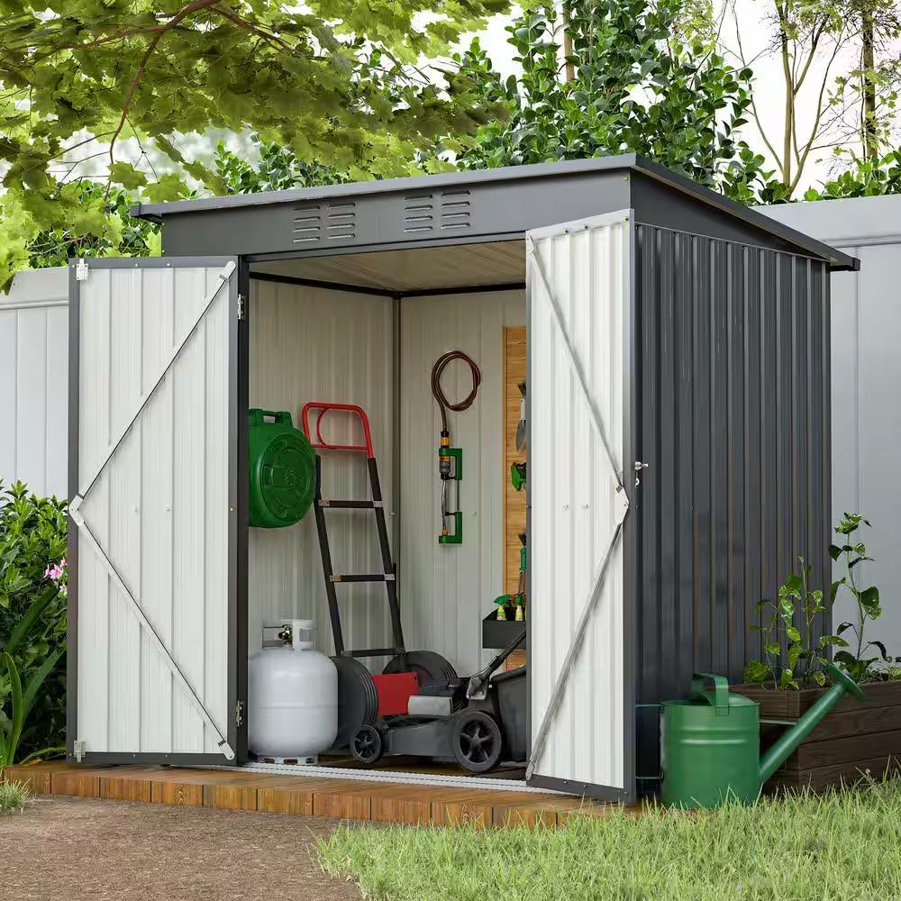 6 Ft. W X 4 Ft. D Outdoor Storage Shed, Metal Garden Shed All Weather Tool Shed for Garden, Backyard, Black (24 Sq. Ft.)