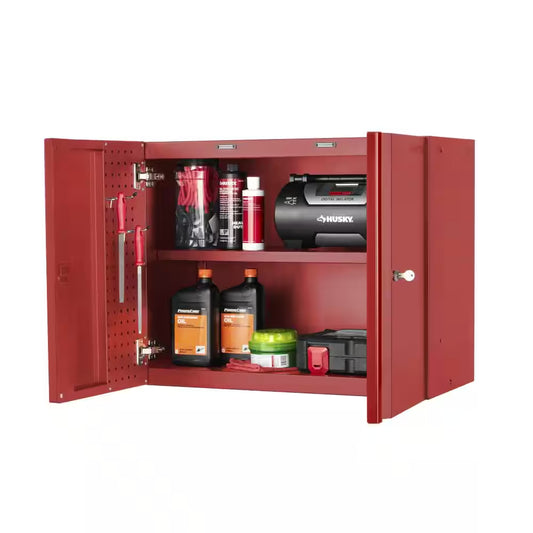 Heavy Duty 28 In. W X 22 In. H X 14 In. D 2-Shelf 20-Gauge Steel Wall Mounted Garage Storage Cabinet in Red