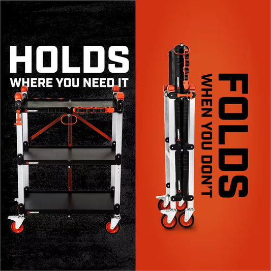 SITERUNNER 20 In. 3-Shelf Heavy Duty Folding Jobsite Cart with 300 Lb. Capacity