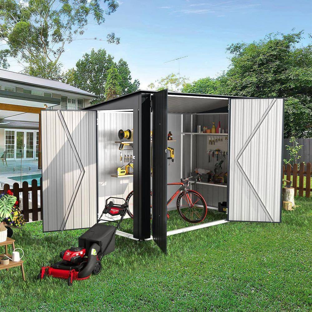 4 Ft. W X 7.5 Ft. D Metal Shed with Triple Lockable Door in Dark Gray (29 Sq. Ft. )
