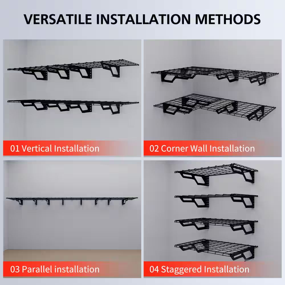 The 72 In. X 24 In. 800 Lbs Heavy Duty Garage Wall Shelf Steel Storage Rack with Brackets in Hammertone (2 Pack)
