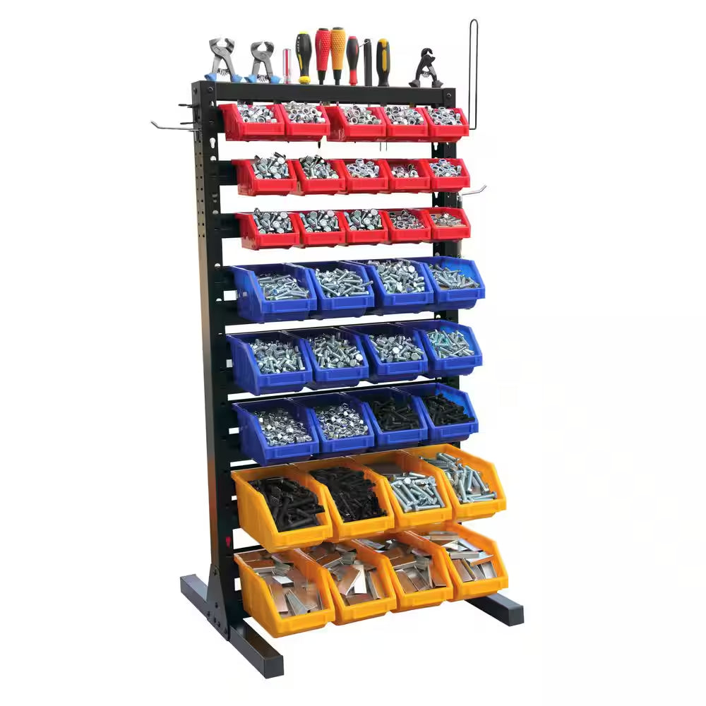 Black 8-Tier Haning Bin Storage System Garage Storage Rack (35 Plastic Bins in 8 Tier)