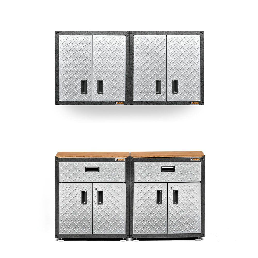 Steel 1-Shelf Wall Mounted Garage Cabinet in Silver Tread (28 in W X 28 in H X 12 in D)