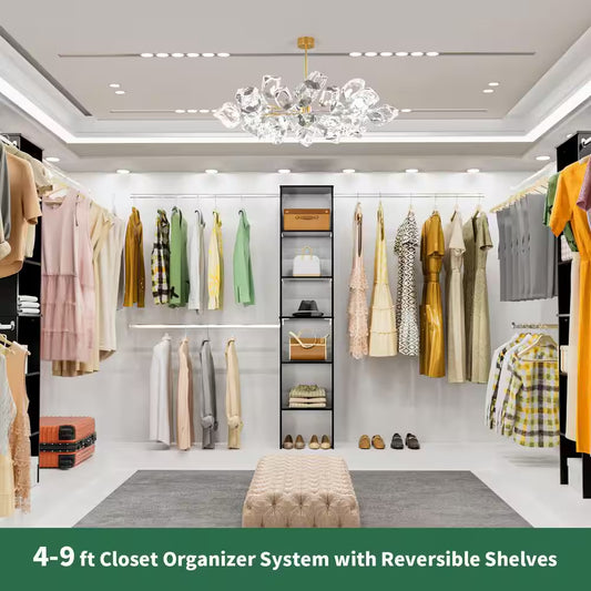 17 In. Black Walk-In Modular Wood Closet Organizer Tower System with 5-Shelves, Tower Wood Closet System