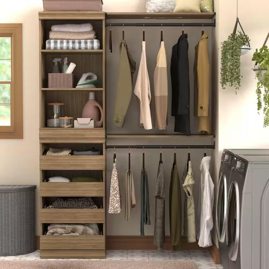 Modular Storage 47.38 In.-57.4 In. W Sand Tower System 5-Shelf Wood Closet System