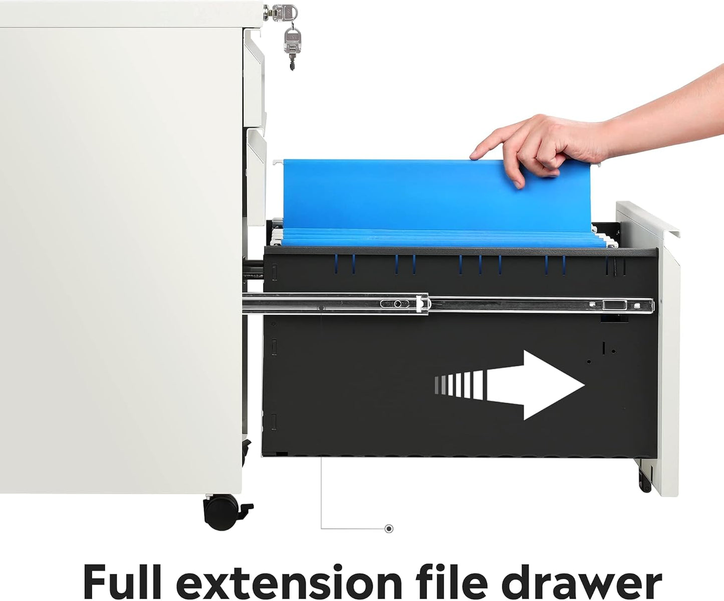 3-Drawer Mobile File Cabinet with Lock, Legal/Letter Size, Carbon White