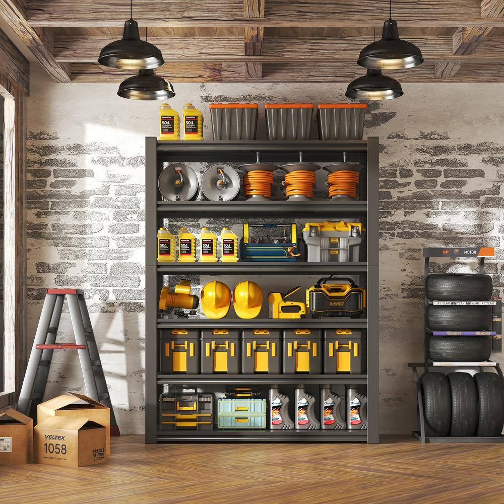 82 In.H 6-Tier Metal Shelves, 2400LBS Heavy Duty Storage Shelves, Adjustable Garage Shelf Industrial Utility Rack-Black