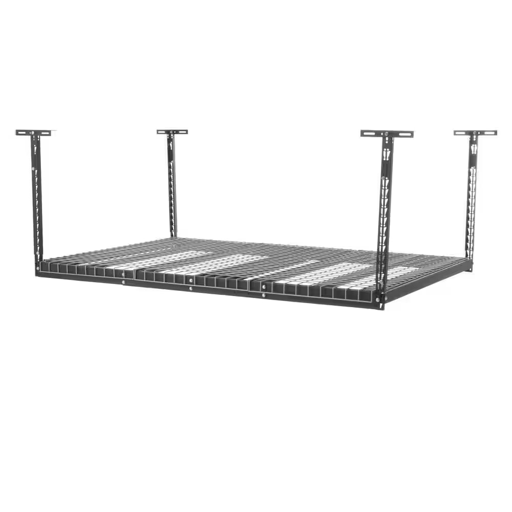 97.5 In. W X 43.75 In. H X 48 In. D Adjustable Height Metal Heavy-Duty Overhead Garage Storage Rack in Black