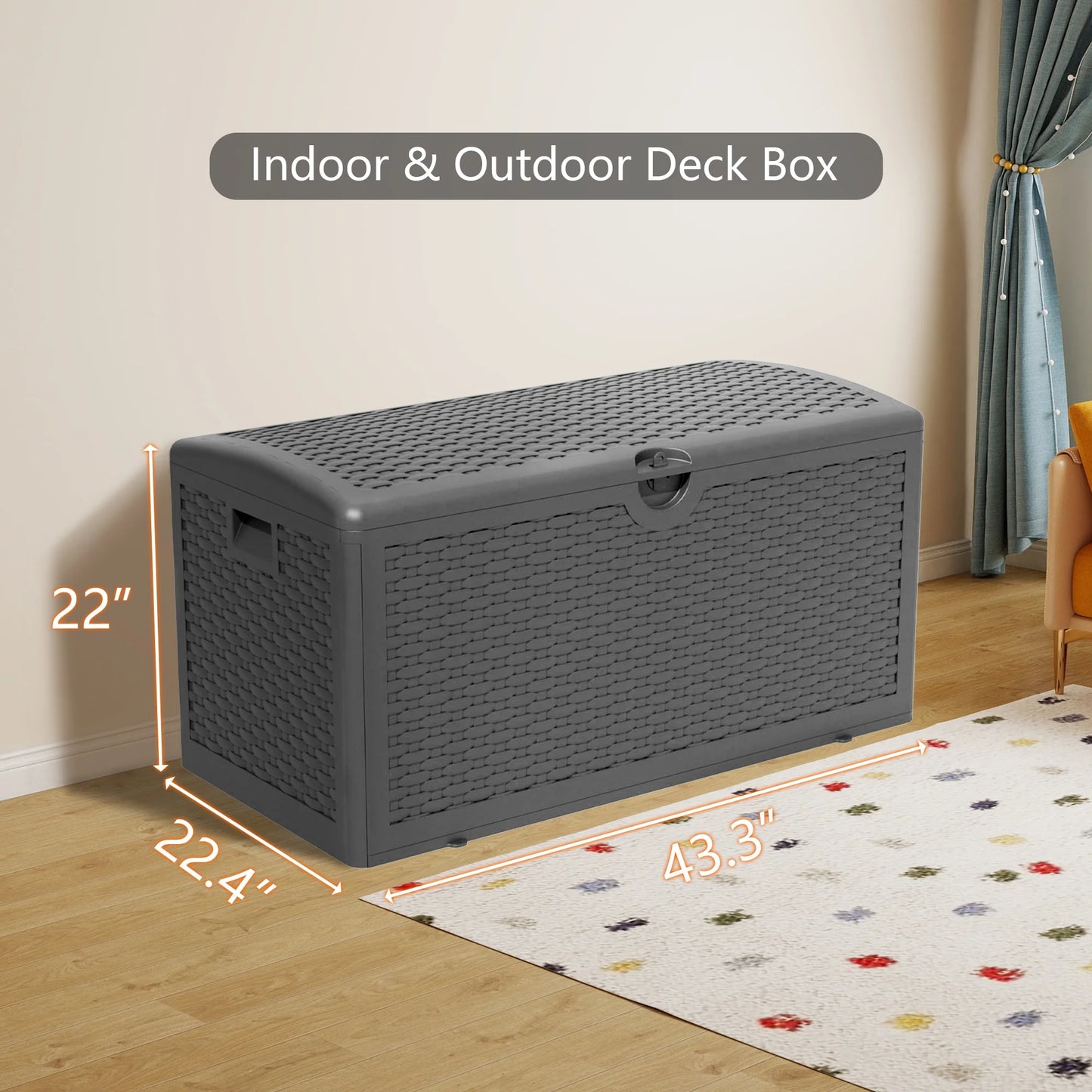 80 Gallon Lockable Resin Deck Box,Outdoor Storage Box Waterproof & Uv-Resistant for Toys Storage, Garden Tools, Rattan Texture/Black