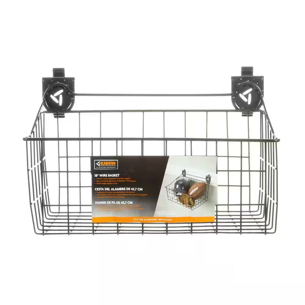 18 In. W X 12 In. D Ventilated Wire Basket Garage Storage for Geartrack or Gearwall