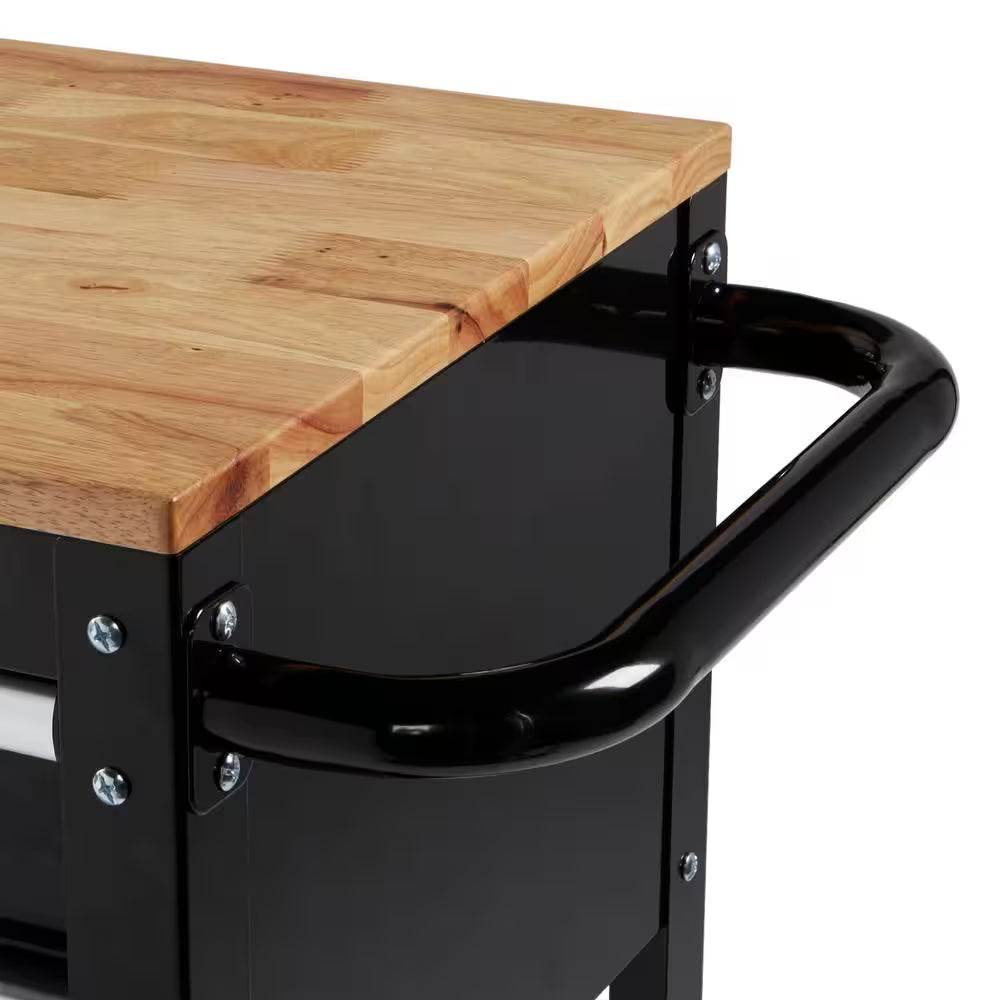 Tool Storage 3-Drawer 36 In. W Standard Duty Gloss Black Rolling Tool Cart with Hardwood Top