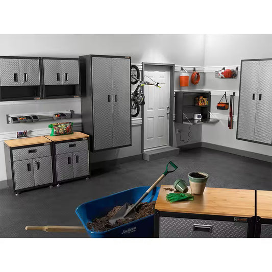 Steel 2-Shelf Wall Mounted Garage Cabinet in Silver Tread (28 in W X 28 in H X 12 in D)