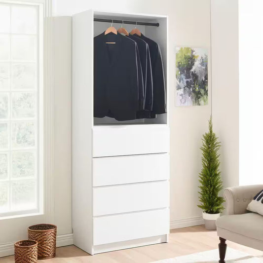 Prosper 32 In. W White Tower Unit 1-Shelf 4-Drawers Wood Closet System