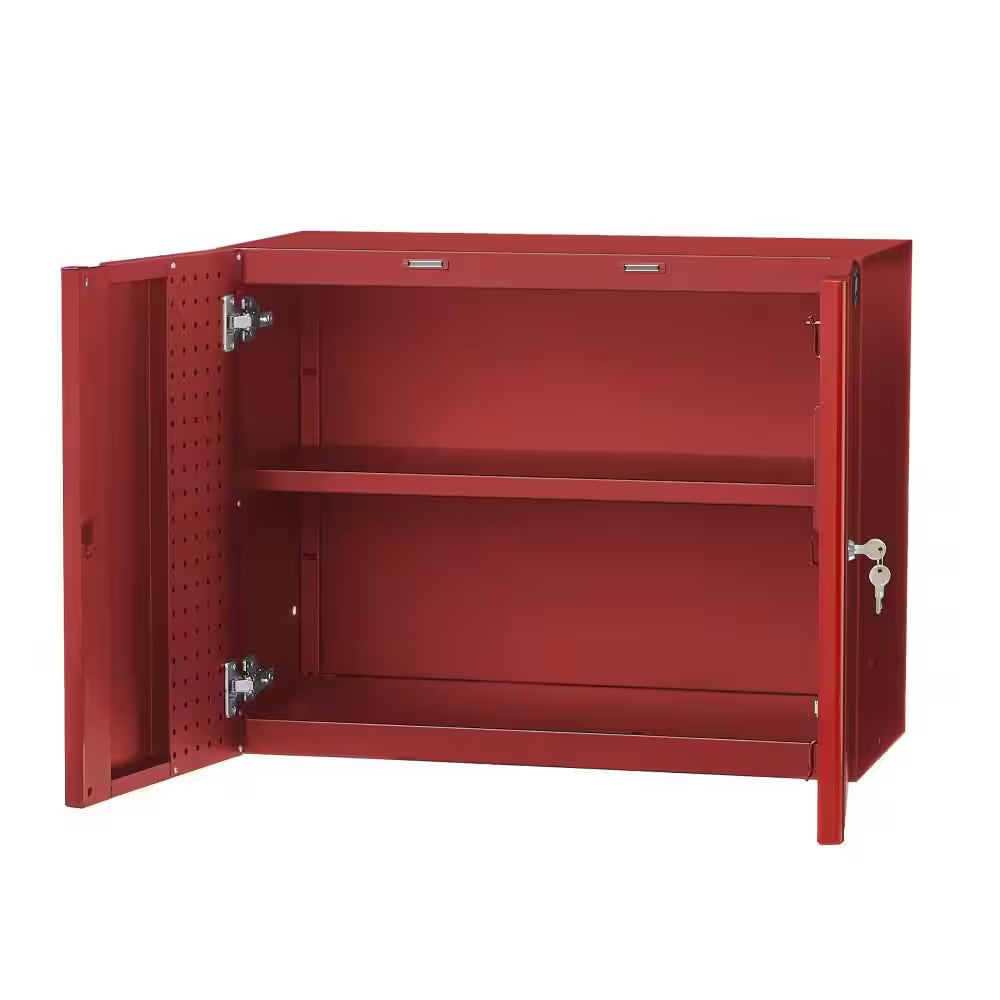 Heavy Duty 28 In. W X 22 In. H X 14 In. D 2-Shelf 20-Gauge Steel Wall Mounted Garage Storage Cabinet in Red