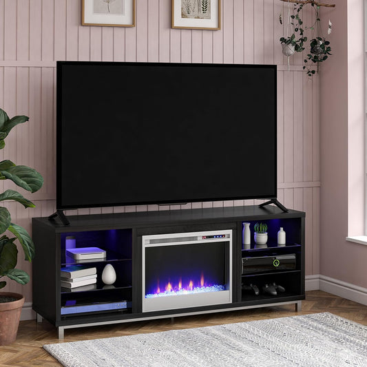 Lumina Fireplace TV Stand, Black Oak, Holds Tvs up to 70", Modern Entertainment Center with RGB LED Lights