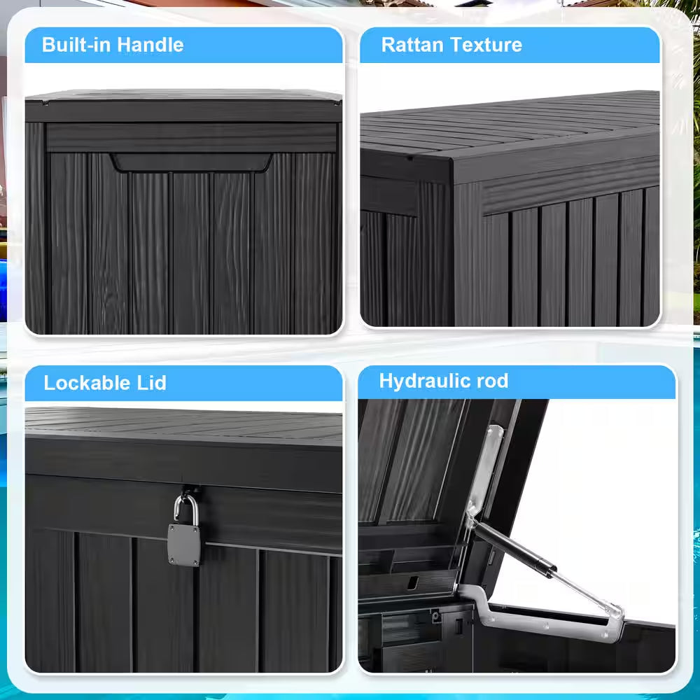 180 Gal. Black Resin Outdoor Storage Deck Box