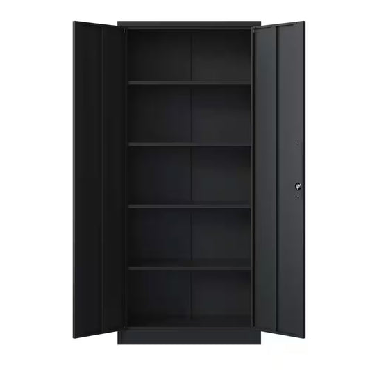 36 In. W X 72 In. H X 18 In. D Metal Freestanding Cabinet in Black with Lock for Home Gym Office School Garage