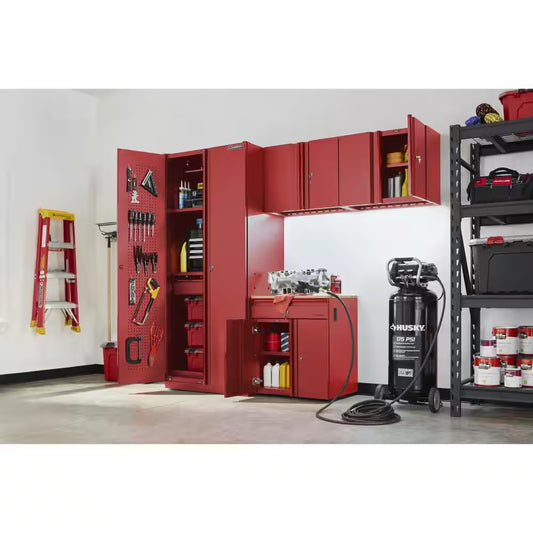 Heavy Duty 92 In. W X 81 In. H X 24 In. D Pre-Assembled Steel 4-Piece Garage Storage System in Red with Wood Worktop