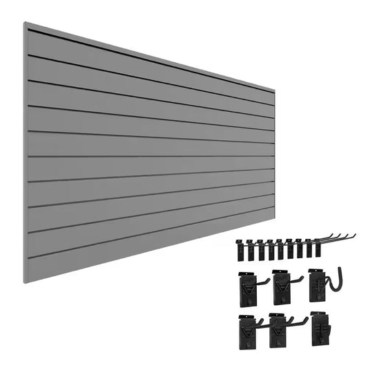 48 In. H X 96 In. W PVC Slatwall Kit with Basic Bundle in Light Gray (15-Piece)