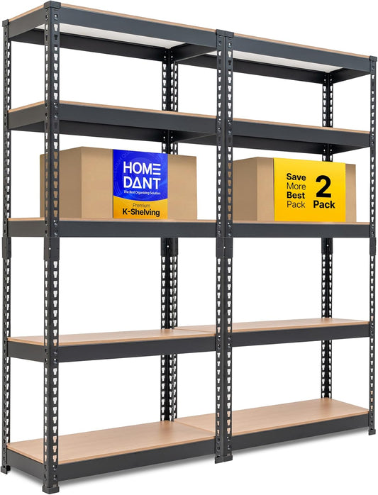 28" W 5 Tier Heavy Duty Garage Shelving Adjustable Metal Rack Storage Shelves Standing Shelf Unit Organizers Pantry Closet Black 2Pack