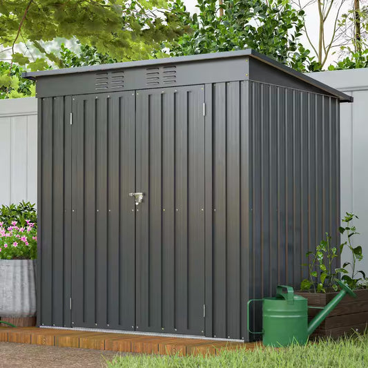 6 Ft. W X 4 Ft. D Outdoor Storage Shed, Metal Garden Shed All Weather Tool Shed for Garden, Backyard, Black (24 Sq. Ft.)