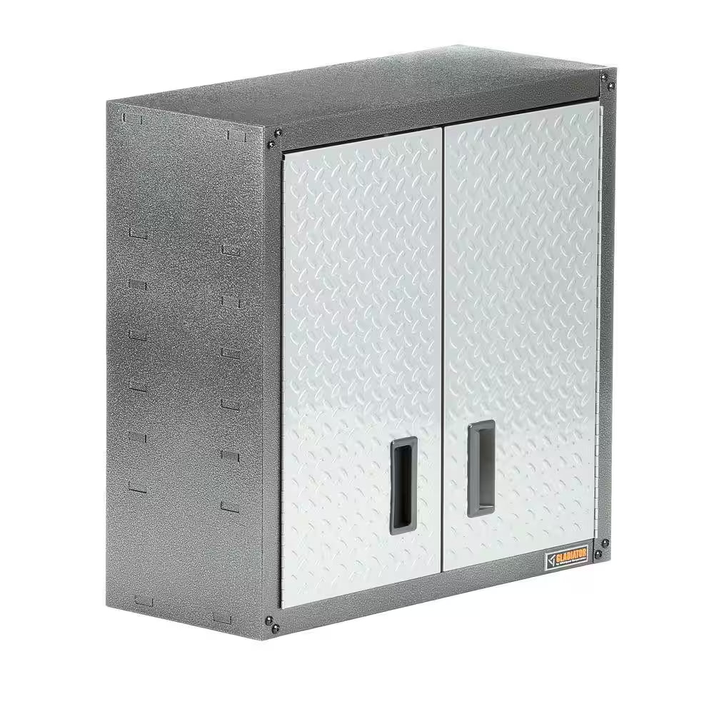 Steel 1-Shelf Wall Mounted Garage Cabinet in Silver Tread (28 in W X 28 in H X 12 in D)