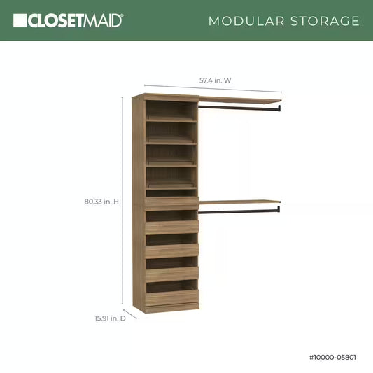 Modular Storage 47.38 In.-57.4 In. W Sand Tower System 6-Shelf Wood Closet System