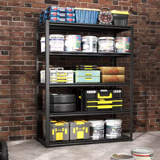 5-Tier Metal Shelf in Black 2000 Lbs. Heavy Duty Storage Shelf Adjustable Garage Shelf Industrial Shelving Unit 72 In. H