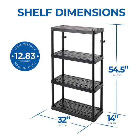 4-Shelf Fixed-Height Medium-Duty Shelving Storage, Black
