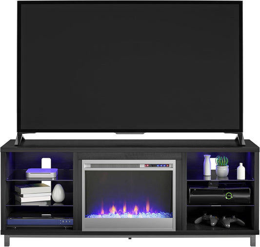 Lumina Fireplace TV Stand, Black Oak, Holds Tvs up to 70", Modern Entertainment Center with RGB LED Lights