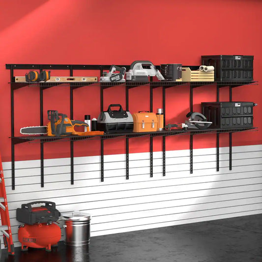 Maxload 80.04 In. W X 16.93 In. D Black 4-Shelf Steel Garage Wall Shelf System