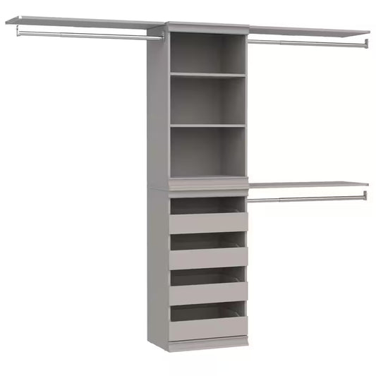 Modular Storage 73.38 In. to 93.43 In. W Smoky Taupe Reach-In Tower Wall Mount 5-Shelf Wood Closet System