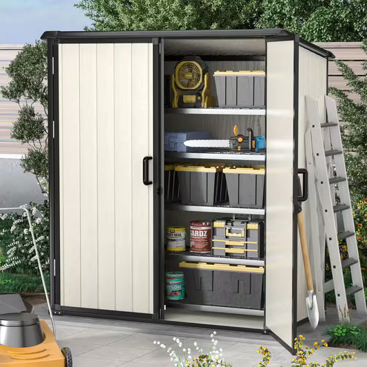 5 Ft. W X 3 Ft. D Beige Outdoor Storage Plastic Resin Shed with Double Door and Floor (13 Sq. Ft.)