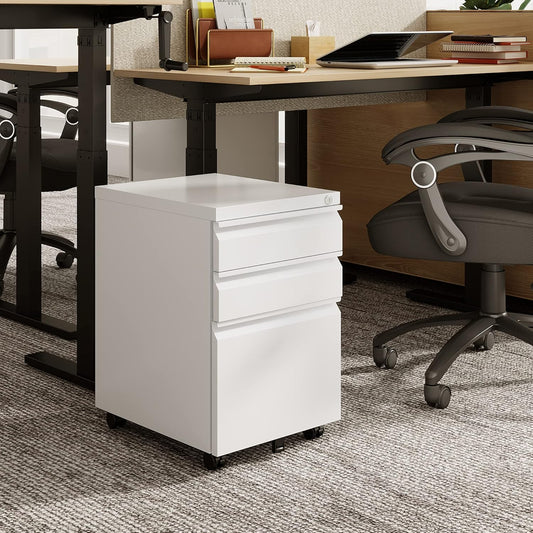 3-Drawer Mobile File Cabinet with Lock, Legal/Letter Size, Carbon White