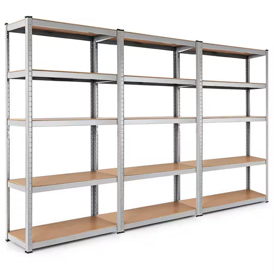 3-Pieces 72 In. Heavy Duty Steel 5 Level Garage Shelf Storage Adjustable Shelves Silver