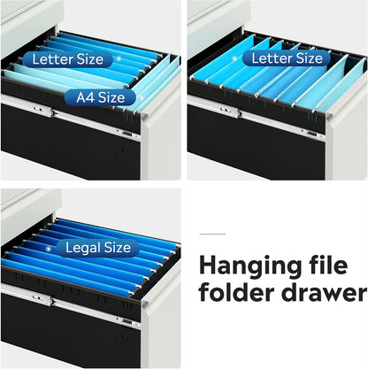3-Drawer Mobile File Cabinet with Lock, Legal/Letter Size, Carbon White