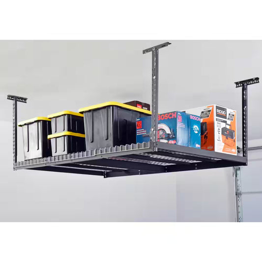 97.5 In. W X 43.75 In. H X 48 In. D Adjustable Height Metal Heavy-Duty Overhead Garage Storage Rack in Black