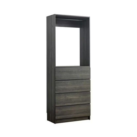 Prosper 32 In. W Gray Tower Unit One-Shelf Four Drawers Wood Closet System
