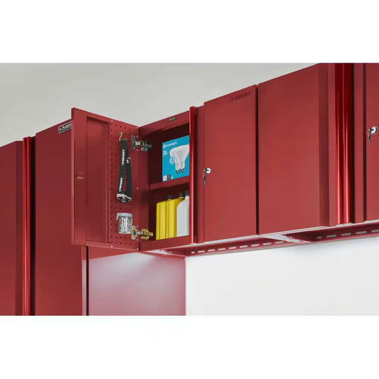 Heavy Duty 28 In. W X 22 In. H X 14 In. D 2-Shelf 20-Gauge Steel Wall Mounted Garage Storage Cabinet in Red