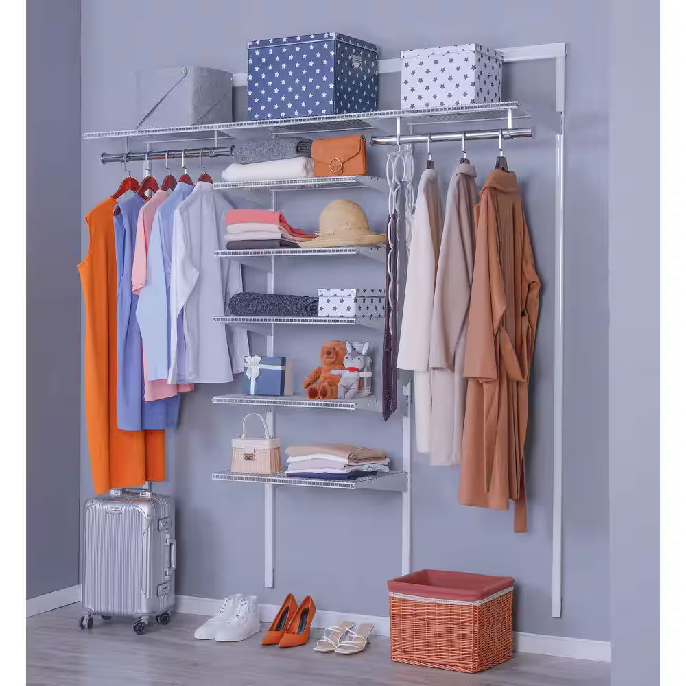 Genevieve 6 Ft. Adjustable Closet Organizer Long Hanging Rod with Shelf Stack