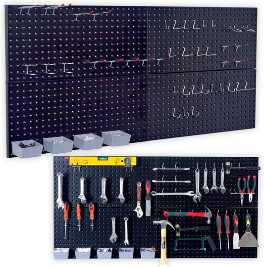 48-Piece Pegboard Organizer Set with Steel Board & 4 Bins - Black